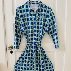 J. McLaughlin Brynn Dress in Royal Blue and Kelly Green Cane Style Print NWT